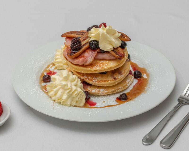Pancakes with Berries, Bananas & Bacon at Boulevard Cafe, Woodvale