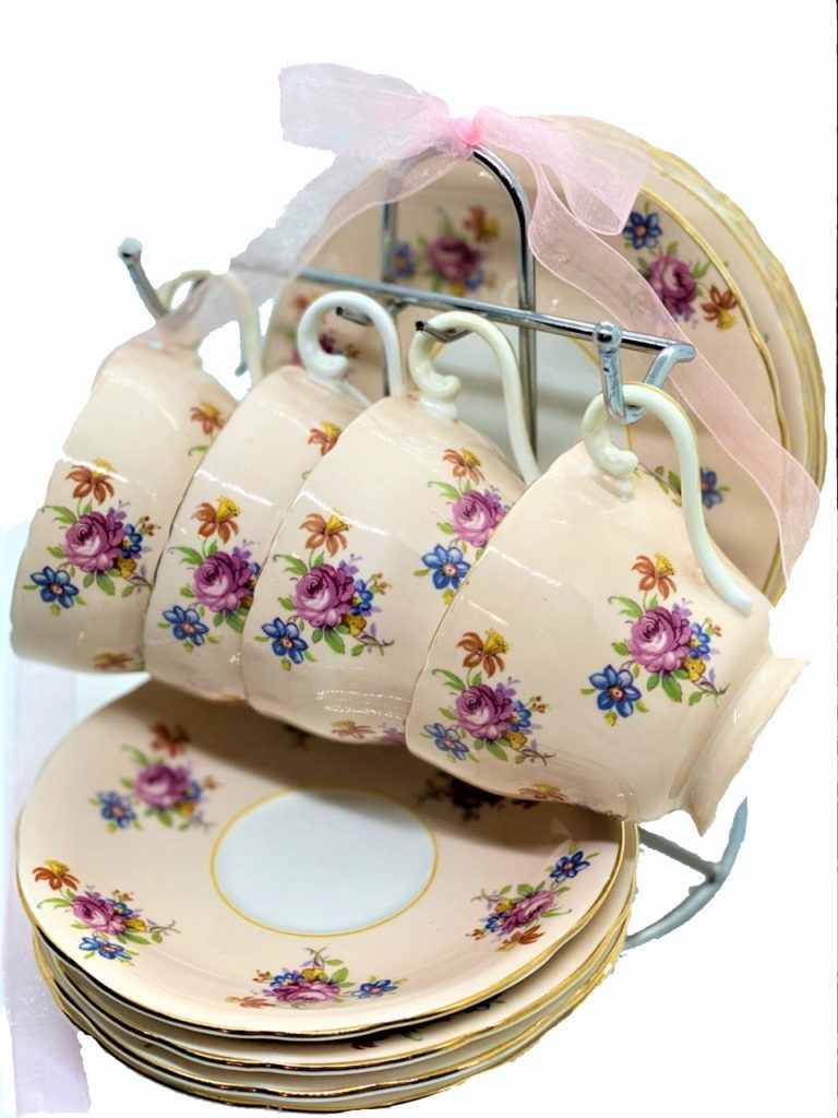 Trio cup saucer sideplate cream with flowers